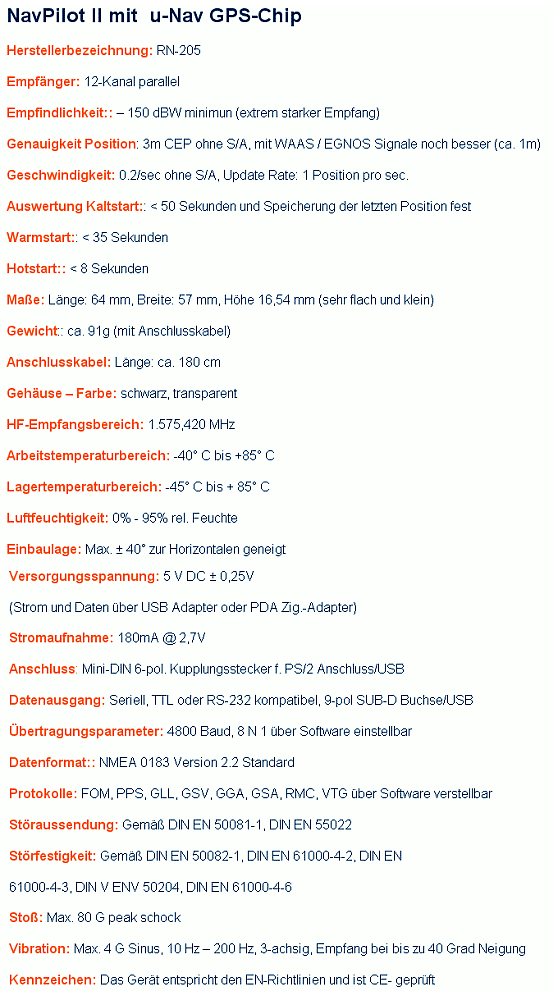 NavPilot II - Technische Daten (Herstellerangaben) - 1