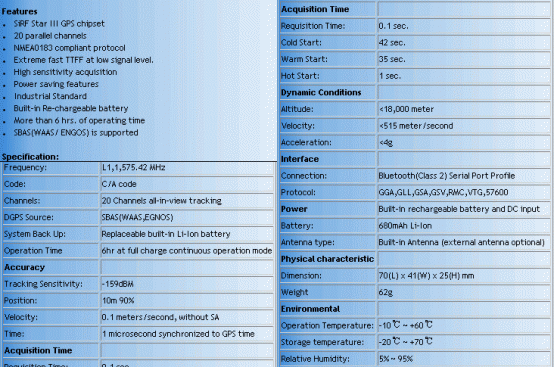 Royaltek RBT 2001 (Sirf III) - Technische Daten (Herstellerangaben) - 1