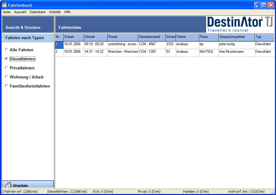 Destinator TJ Fahrtenbuch - Auswertung am PC - 1