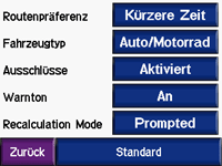 Garmin zûmo 550/500/400 - Routenoptionen - 1