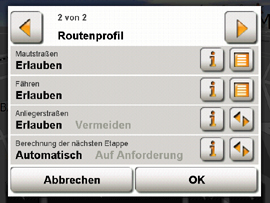 MobileNavigator 7 - Routenoptionen - 2