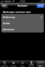 Traffic Live als Zusatzdienst zum Navigon MobileNavigator für das iPhone - Einstellmöglichkeiten - 1