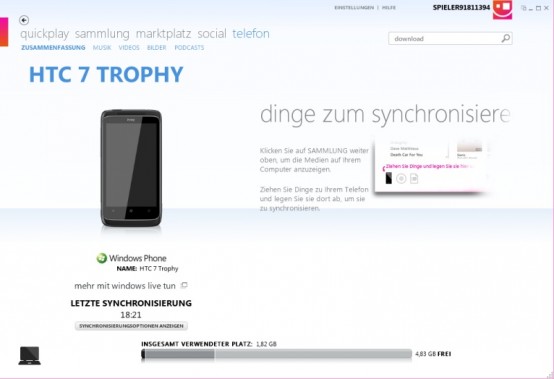 HTC 7 Trophy: Eine Trophäe für Gamer - Synchronisierung - 1