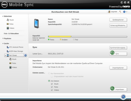 Dell Streak: Mini-Tablet-PC oder Monster-Smartphone? - Synchronisierung - 1