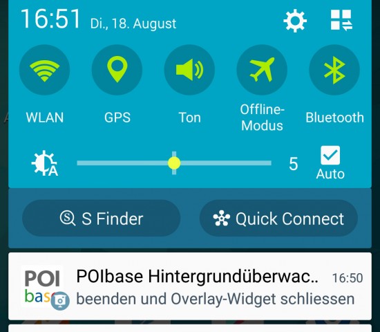 POIbase-Benachrichtigungsbildschirm